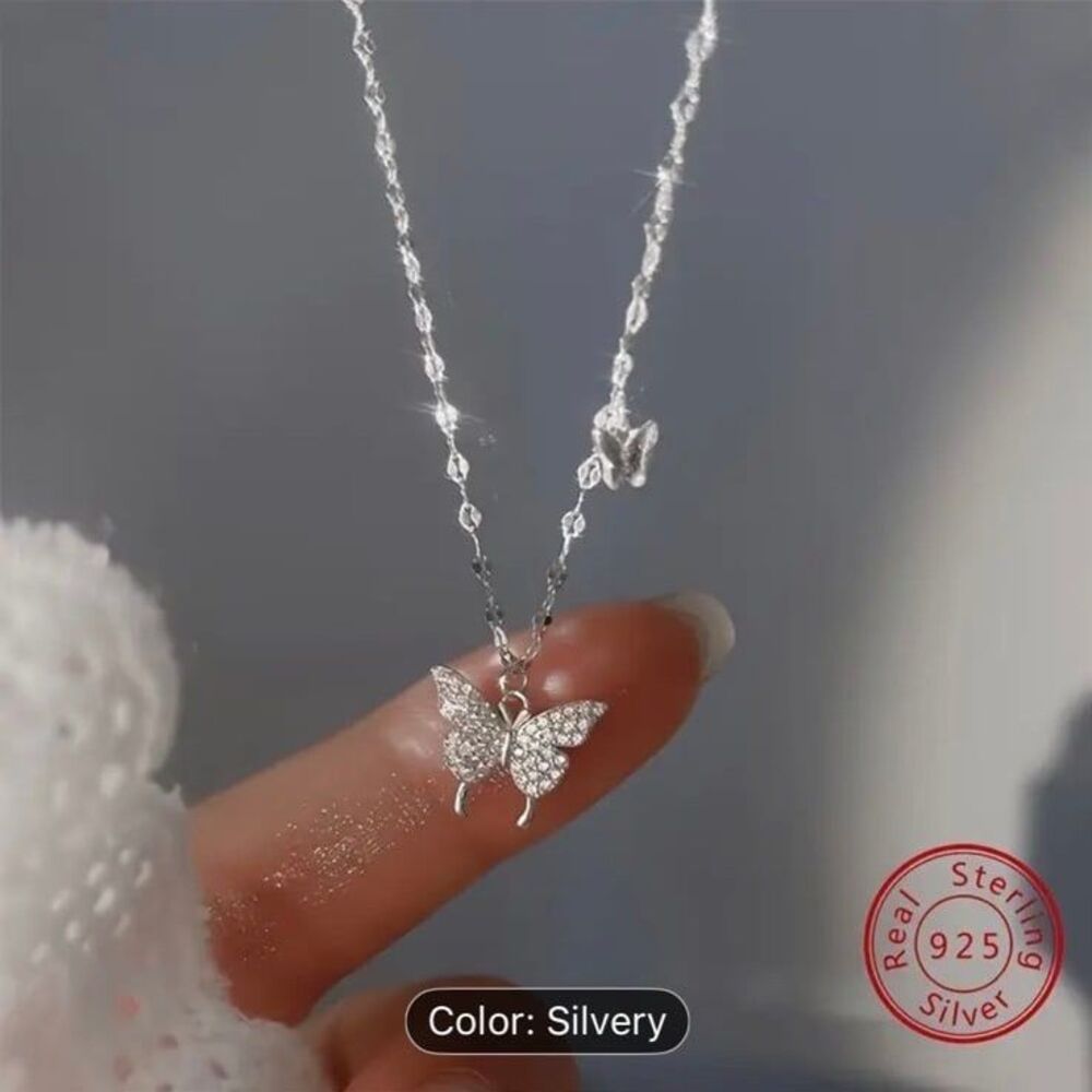 Necklace sterling silver butterfly with crystals new
